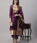 Purple jacquard cotton silk Kurta Pant With Dupatta