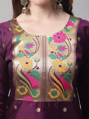 Purple jacquard cotton silk Kurta Pant With Dupatta 2
