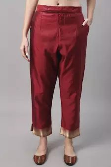 Maroon jacquard cotton silk Kurta Pant With Dupatta