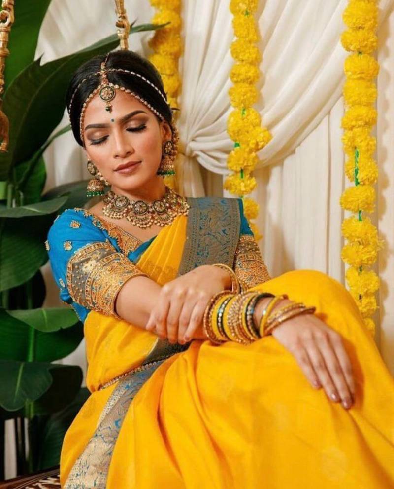 YELLOW BEAUTIFUL  BRIDAL SILK SAREE