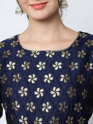 Navy-blue jacquard cotton silk Kurta Pant With Dupatta 2