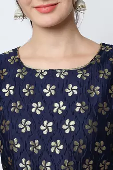 Navy-blue jacquard cotton silk Kurta Pant With Dupatta