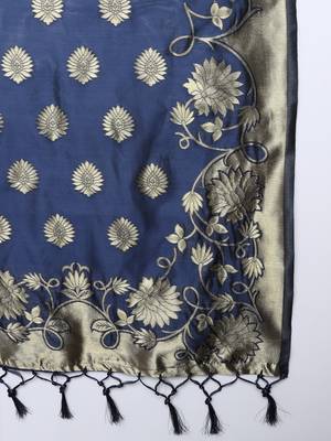 Navy-blue jacquard cotton silk Kurta Pant With Dupatta 3