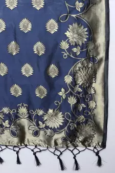 Navy-blue jacquard cotton silk Kurta Pant With Dupatta