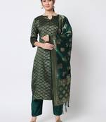 Dark-green jacquard cotton silk Kurta Pant With Dupatta