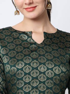 Dark-green jacquard cotton silk Kurta Pant With Dupatta 2