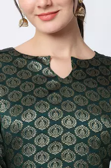 Dark-green jacquard cotton silk Kurta Pant With Dupatta
