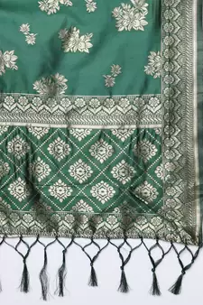 Dark-green jacquard cotton silk Kurta Pant With Dupatta