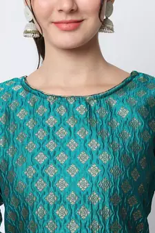 Aqua-blue jacquard cotton silk Kurta Pant With Dupatta