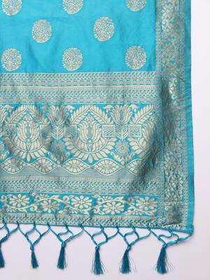 Aqua-blue jacquard cotton silk Kurta Pant With Dupatta 3