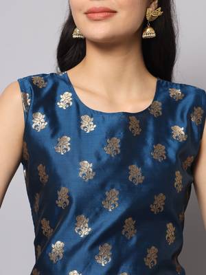Navy-blue jacquard cotton silk Kurta Pant With Dupatta 2