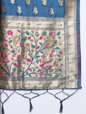 Navy-blue jacquard cotton silk Kurta Pant With Dupatta 3