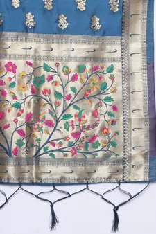 Navy-blue jacquard cotton silk Kurta Pant With Dupatta