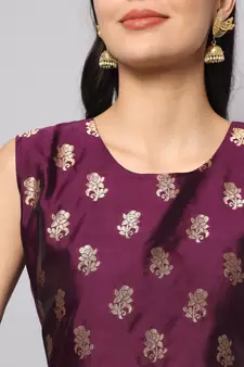 Purple jacquard cotton silk Kurta Pant With Dupatta