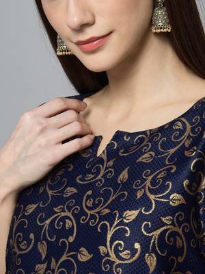 Navy-blue jacquard cotton silk Kurta Pant With Dupatta 2