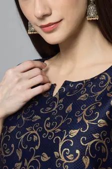 Navy-blue jacquard cotton silk Kurta Pant With Dupatta