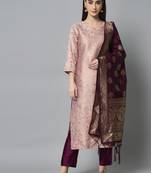 Baby-pink jacquard cotton silk Kurta Pant With Dupatta