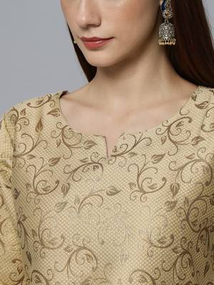Beige jacquard cotton silk Kurta Pant With Dupatta 2