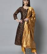 Brown jacquard cotton silk Kurta Pant With Dupatta