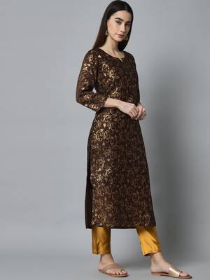 Brown jacquard cotton silk Kurta Pant With Dupatta 2