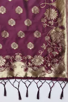Purple jacquard cotton silk Kurta Pant With Dupatta
