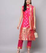Dark-rani-pink jacquard cotton silk Kurta Pant With Dupatta