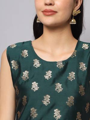 Dark-green jacquard cotton silk Kurta Pant With Dupatta 2