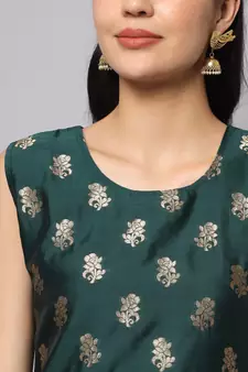 Dark-green jacquard cotton silk Kurta Pant With Dupatta