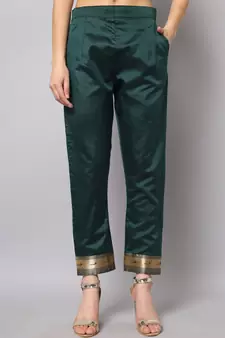 Dark-green jacquard cotton silk Kurta Pant With Dupatta