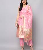 Baby-pink jacquard cotton silk Kurta Pant With Dupatta