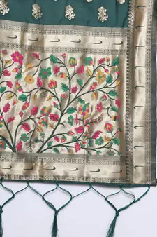 Dark-green jacquard cotton silk Kurta Pant With Dupatta