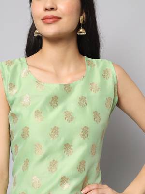 Parrot-green jacquard cotton silk Kurta Pant With Dupatta 2