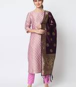 Baby-pink jacquard cotton silk Kurta Pant With Dupatta