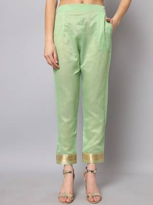 Parrot-green jacquard cotton silk Kurta Pant With Dupatta 3