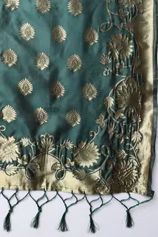Dark-green jacquard cotton silk Kurta Pant With Dupatta