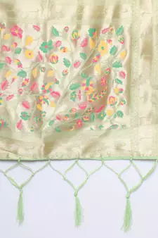 Parrot-green jacquard cotton silk Kurta Pant With Dupatta
