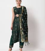 Dark-green jacquard cotton silk Kurta Pant With Dupatta
