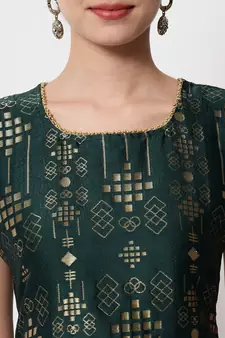 Dark-green jacquard cotton silk Kurta Pant With Dupatta
