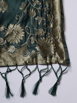 Dark-green jacquard cotton silk Kurta Pant With Dupatta 3