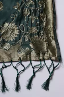 Dark-green jacquard cotton silk Kurta Pant With Dupatta