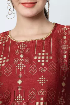 Maroon jacquard cotton silk Kurta Pant With Dupatta