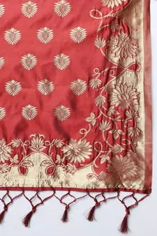 Maroon jacquard cotton silk Kurta Pant With Dupatta