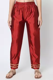 Maroon jacquard cotton silk Kurta Pant With Dupatta