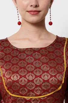 Maroon jacquard cotton silk Kurta Pant With Dupatta