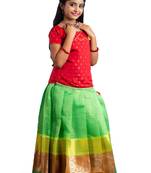 Shivangi Girls Green Floral Spring Pattu Pavadai