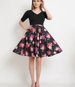 Popwings Women Casual Black Floral Prints Knee Length Flare Peplum Dress