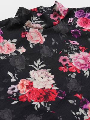 Popwings Women Black Floral Prints Turtle Neck Half Sleeve Long Maxi Dress 7