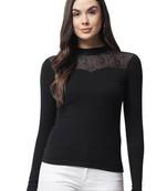 Popwings Women Casual Black Self Design Rib Top