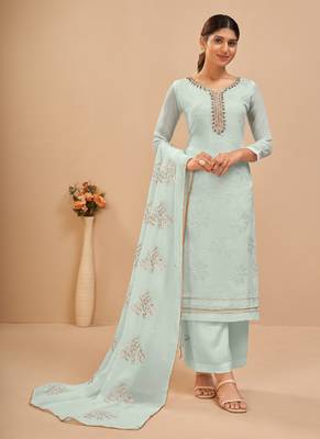 Sky Blue Georgette Embroidered Straight Suits 1