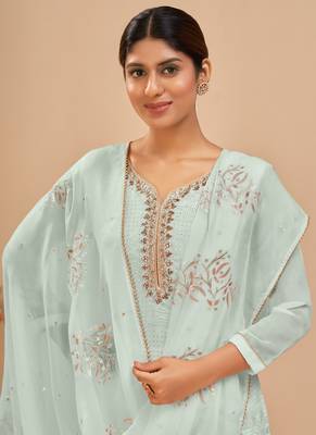 Sky Blue Georgette Embroidered Straight Suits 2